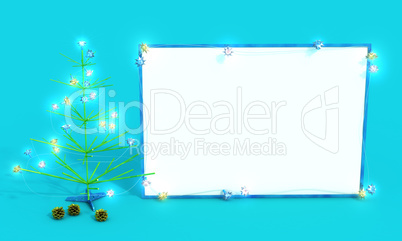 Mockup poster with Christmas tree and butterflies. Easel.