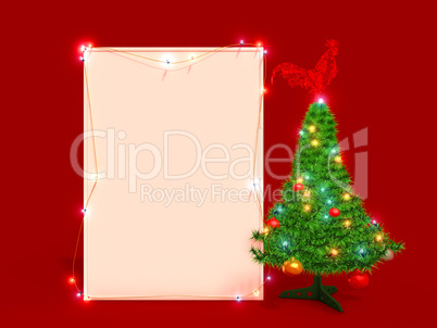 Mockup poster with Christmas tree and  glass rooster