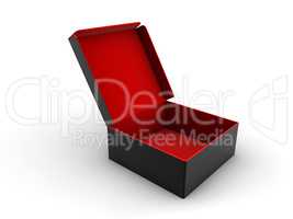 Open empty red and black box.
