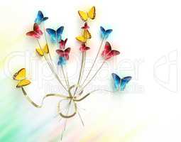 Bouquet of butterflies on white background.