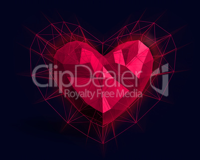 Heart in low poly style with pink light.
