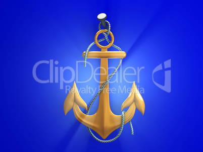 Gold anchor isolated on a white background