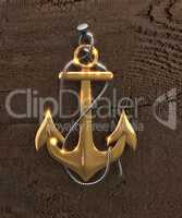 Golden anchor on grunge wood background