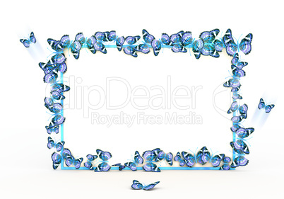 Colorful butterflies border design on the white background.