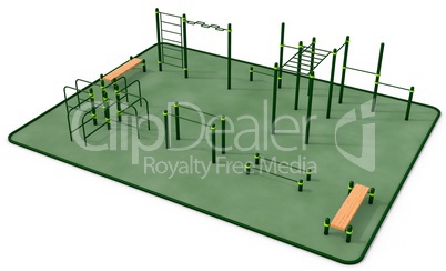 Outdoor fitness equipment for workout in public park. 3D rendering