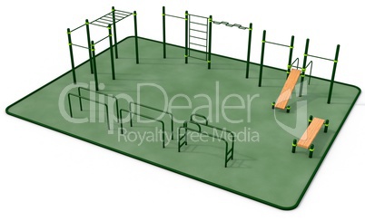 Outdoor fitness equipment for workout in public park. 3D rendering