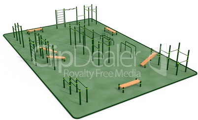 Outdoor fitness equipment for workout in public park. 3D rendering