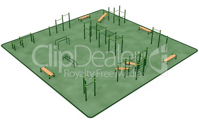 Outdoor fitness equipment for workout in public park. 3D rendering