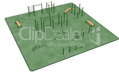 Outdoor fitness equipment for workout in public park. 3D rendering