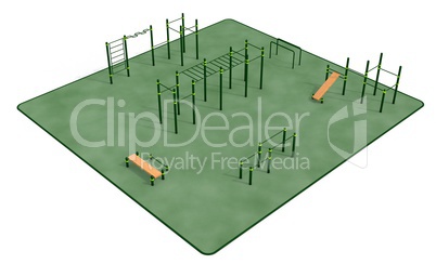 Outdoor fitness equipment for workout in public park. 3D rendering