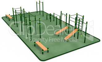 Outdoor fitness equipment for workout in public park. 3D rendering