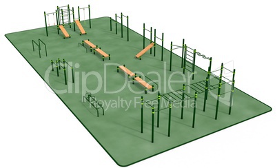 Outdoor fitness equipment for workout in public park. 3D rendering