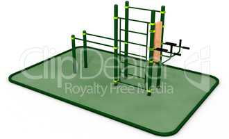 Outdoor fitness equipment for workout in public park. 3D rendering