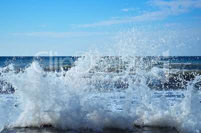 Powerful waves of the sea foam