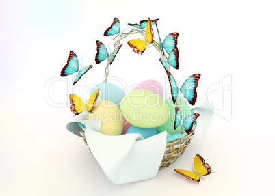 Basket with colorful Easter eggs