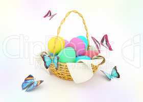 Basket with colorful Easter eggs