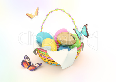 Basket with colorful Easter eggs