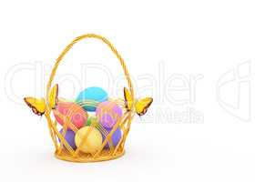 Basket with colorful Easter eggs
