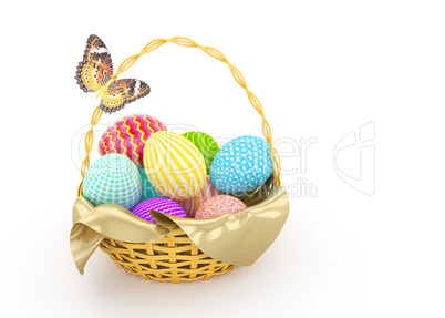 Basket with colorful Easter eggs