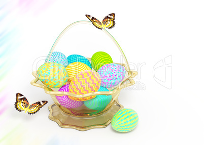 Decorate basket with colorful Easter eggs