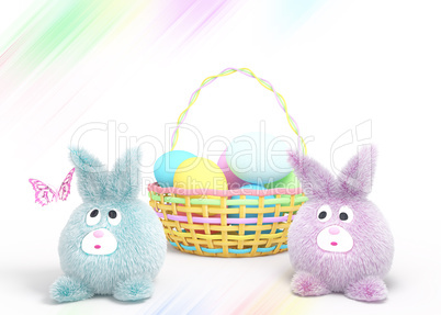 Two Easter rubbits with basket