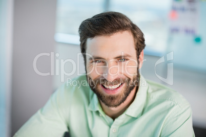 Smiling business executive sitting in office