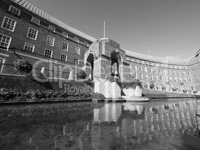 City Hall in Bristol in black and white