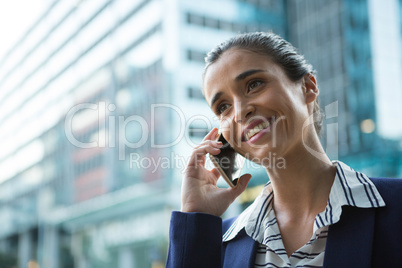 Business executive talking on mobile phone