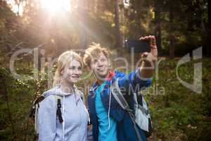Hiking couple taking a selfie