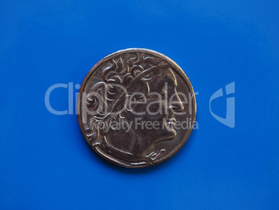 ancient greek coin over blue