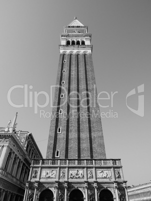 St Mark campanile in Venice in black and white