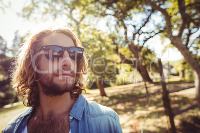 Man in sunglasses standing in park