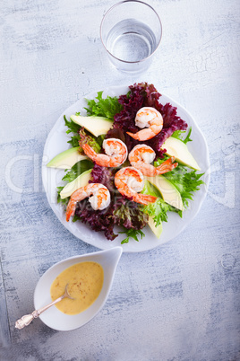 Avocado shrimp salad with mustard sauce