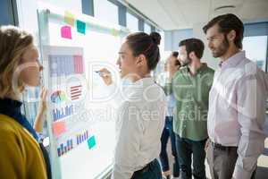 Group of business executives looking at white board