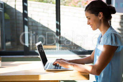 Female executive working on laptop in cafÃ?Â©