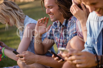 Friends text messaging on mobile phone