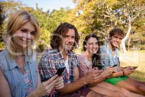 Friends text messaging on mobile phone
