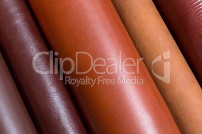 Natural shinny leather samples for fashion industry.