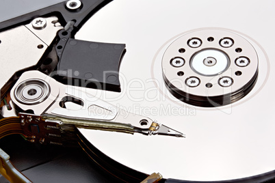 Computer hard disk drive close-up shot. Stacked photo.