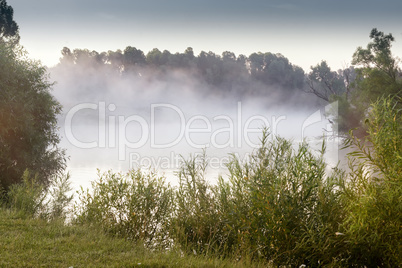 Early foggy morning and a small river.