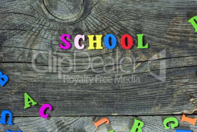 Wooden multicolored letters on a gray surface