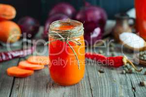 Small glass jar with fresh juice