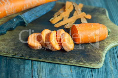 Chopped carrot on a chopping board slices