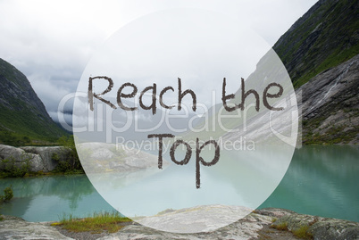 Lake With Mountains, Norway, Text Reach The Top