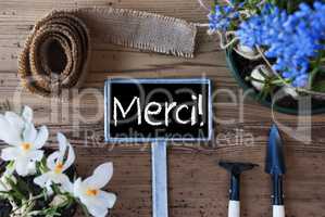 Spring Flowers, Sign, Merci Means Thank You