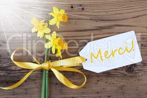 Sunny Spring Narcissus, Label, Merci Means Thank You