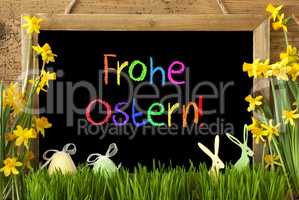 Narcissus, Egg, Bunny, Colorful Frohe Ostern Means Happy Easter