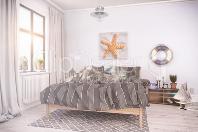 3d render - maritime holiday flatt - bedroom