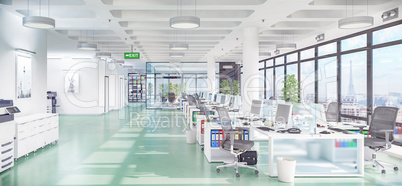 3d render - open plan office - office building