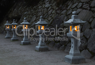 Japanese stone lanterns in the evening